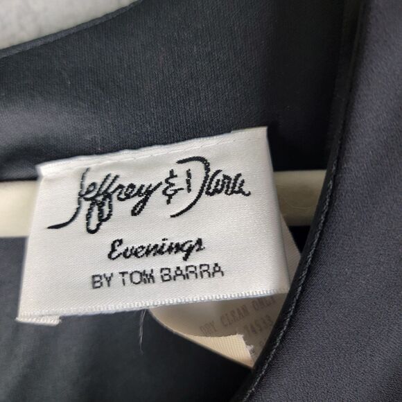 VTG Jeffrey Dara Tom Barra 8 Rhinestone Lace Sleeve Black Dress 90s Flared Y2K - Picture 3 of 16